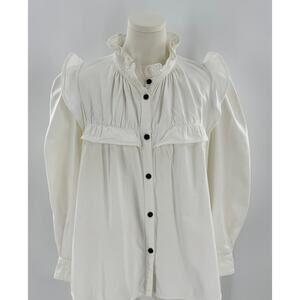 Marant Etoile White Ruffle Mock Neck Blouse Long Ivory Puff Sleeve Top 40 8